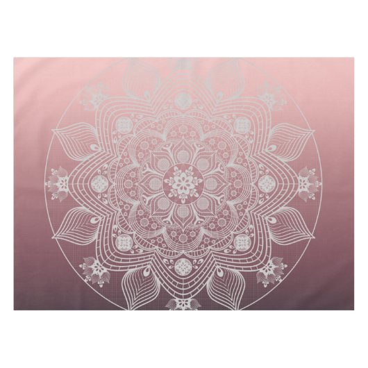 Nappe Fleurs, Feuilles, Dentelle Blanche Floral Mandala  (Devant (Horizontal))