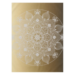 Nappe Fleurs, Feuilles, Dentelle Blanche Floral Mandala 