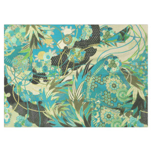 Nappe FLEURS JAPONAISES ANCIENNES Aqua Blue Green Floral