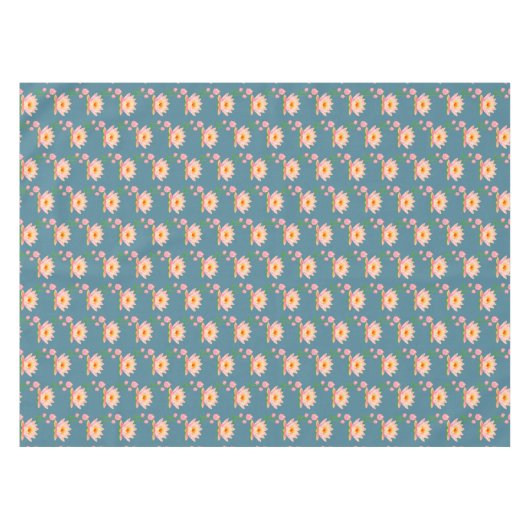 Nappe Fleurs Lys d'eau rose sur bleu (Devant (Horizontal))