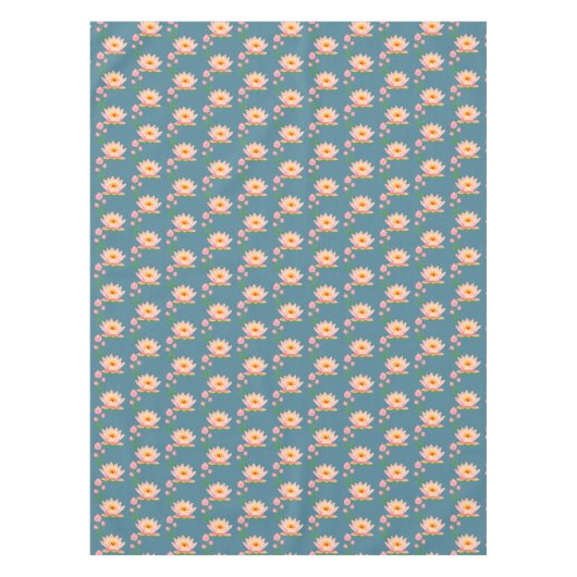 Nappe Fleurs Lys d'eau rose sur bleu (Devant)