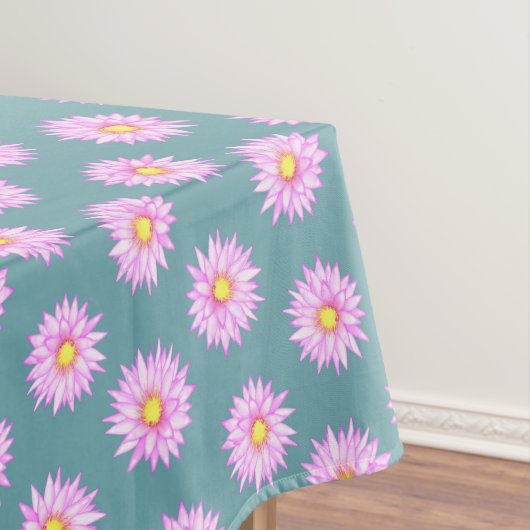 Nappe Fleurs Lys d'eau rose sur Turquoise (In Situ)