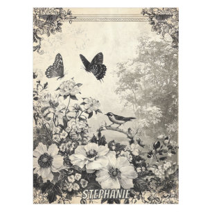 Nappe Fleurs, oiseaux et papillons sur papier vieilli (3