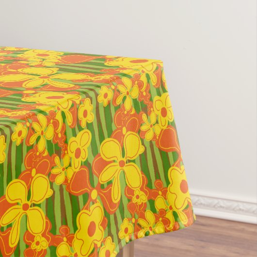 Nappe Fleurs orange jaune rétro des années 1970 (In Situ)