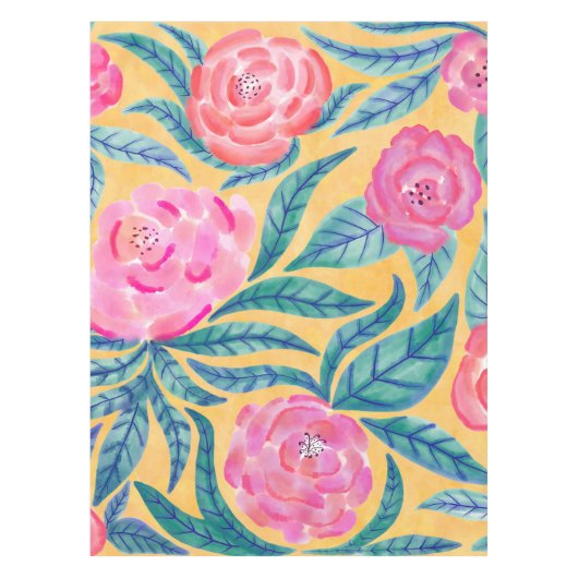 Nappe Fleurs orange rose Feuille Motif d'aquarelle (Devant)