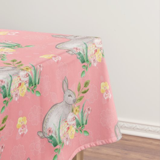 Nappe Fleurs printanières de lapin vintage Peach Pâques  (In Situ)