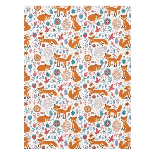Nappe Fleurs Rétro mignonnes Foxes & Oiseaux Motif (Devant)
