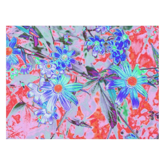 Nappe Fleurs rétro psychédéliques aqua vert et orange (Devant (Horizontal))
