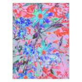 Nappe Fleurs rétro psychédéliques aqua vert et orange (Devant)