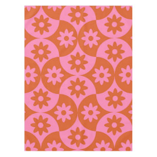 Nappe Fleurs roses et orange sur coquille milieu de sièc