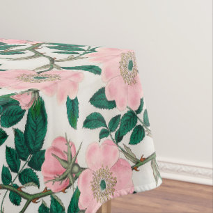 Nappe Fleurs Roses roses et Motif Feuille vert