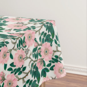 Nappe Fleurs Roses roses et Motif Feuille vert