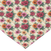 Nappe Fleurs roses rouges et or sur bandes tan (Angle)