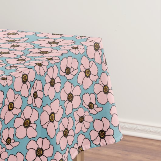 Nappe Fleurs roses sur fond bleu sarcelle (In Situ)