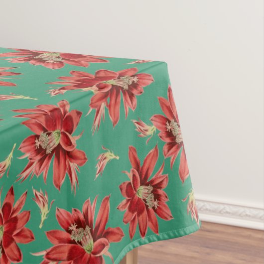 Nappe Fleurs rouges de cactus de Noël sur motif vert (In Situ)