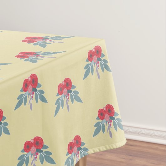 Nappe Fleurs rouges et feuilles verts sur marron (In Situ)