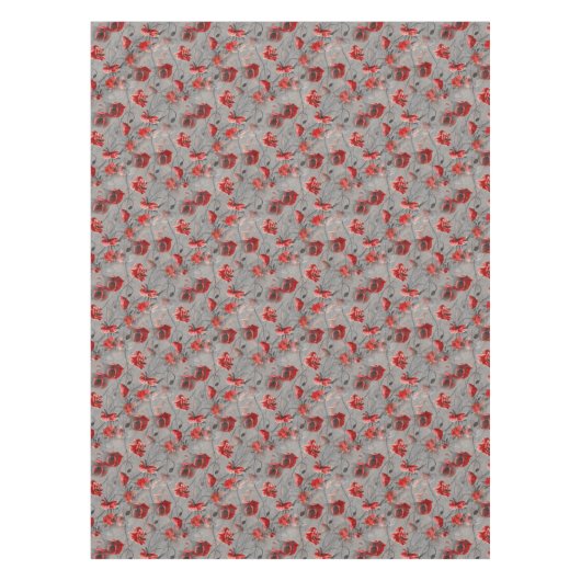 Nappe Fleurs rouges sur Gris foncé, Pépites rouges à pap (Devant)