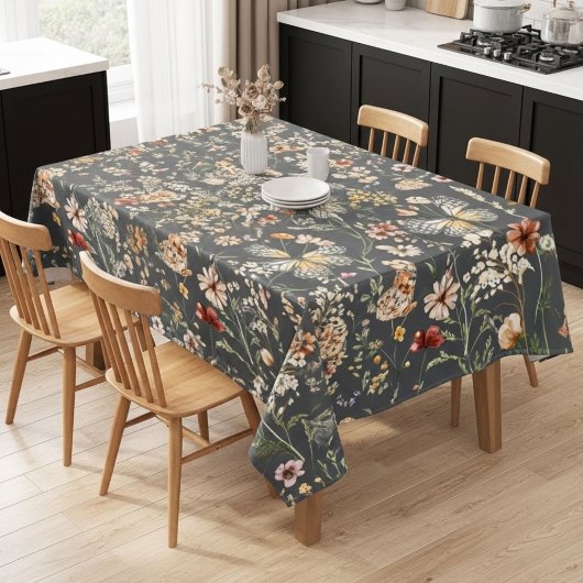 Nappe Fleurs sauvages boho gris charbon