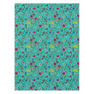 Nappe Fleurs sauvages et papillons de nuit sur turquoise