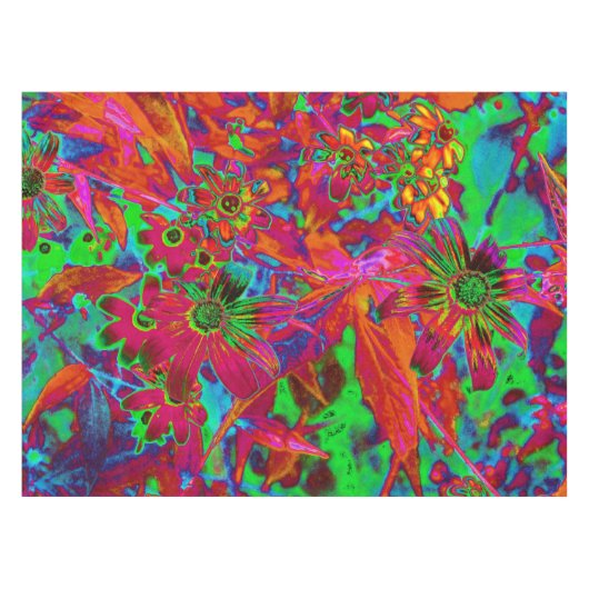 Nappe Fleurs sauvages psychédéliques rouges et vertes gr (Devant (Horizontal))
