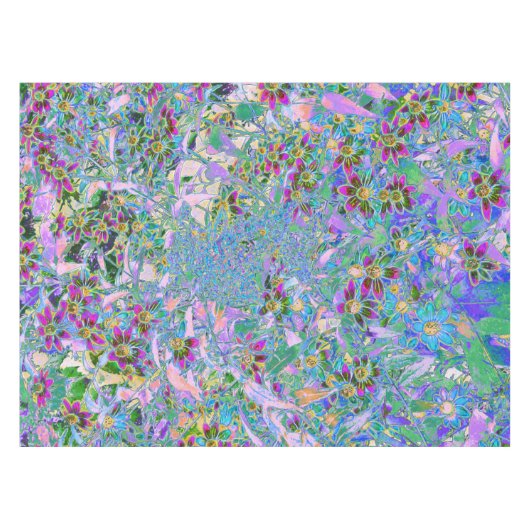 Nappe Fleurs sauvages rétro violet, vert et bleu sur ros (Devant (Horizontal))