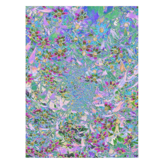 Nappe Fleurs sauvages rétro violet, vert et bleu sur ros (Devant)