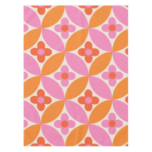 Nappe Fleurs sur cercles rose orange milieu du siècle