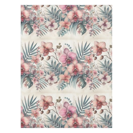 Nappe Fleurs tropicales et aquarelle feuille (Devant)