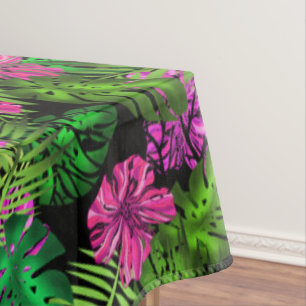 Nappe Fleurs tropicales et plantes en noir