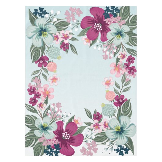 Nappe Fleurs tropicales sur Ombre Bleu (Devant)