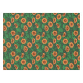 Nappe Fleurs Zinnia orange, feuilles verts sur vert fonc (Devant (Horizontal))