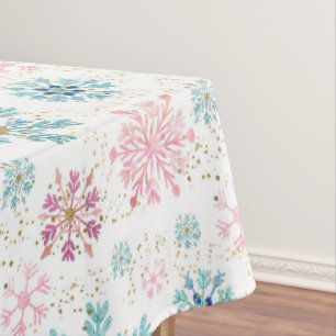 Nappe Flocons de neige hivernaux rose, bleu et or à l'aq