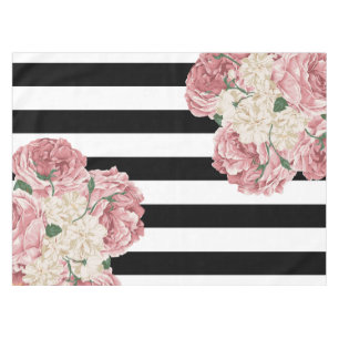 Nappe Floral rose, noir, blanc