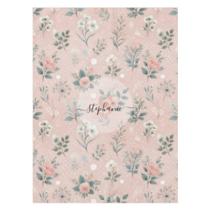 Nappe Floral rose rustique avec fleurs blanches et verdu