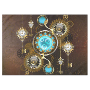 Nappe Fond rouillé Steampunk avec verres turquoise