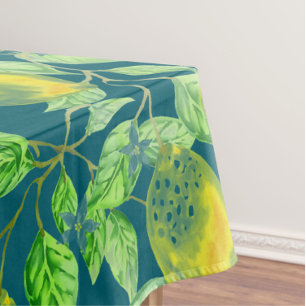 Nappe Fruit citron motif jaune bleu vert vintage