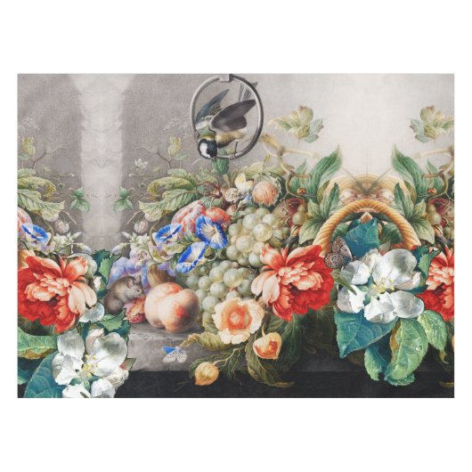 NAPPE FRUITS, FLEURS, PÂTISSERIES, PEACHES ET PETIT OISE (Devant (Horizontal))