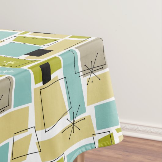 Nappe Funky Jaune Aqua Bleu Carrés Starburst Mid Mood (In Situ)