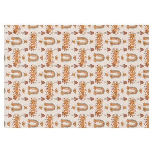 Nappe Funky Retro Tablecloth Brown & Blush Swirl Art (Devant (Horizontal))