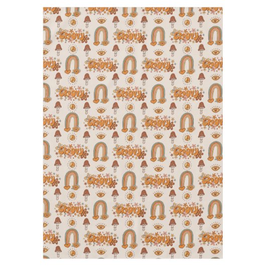 Nappe Funky Retro Tablecloth Brown & Blush Swirl Art (Devant)