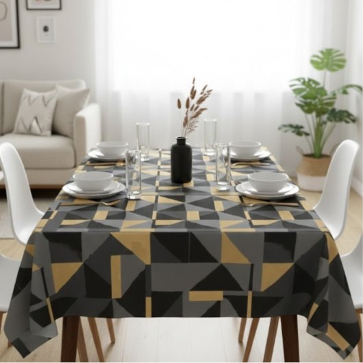 Nappe Géométrique Noire, Grise et Or
