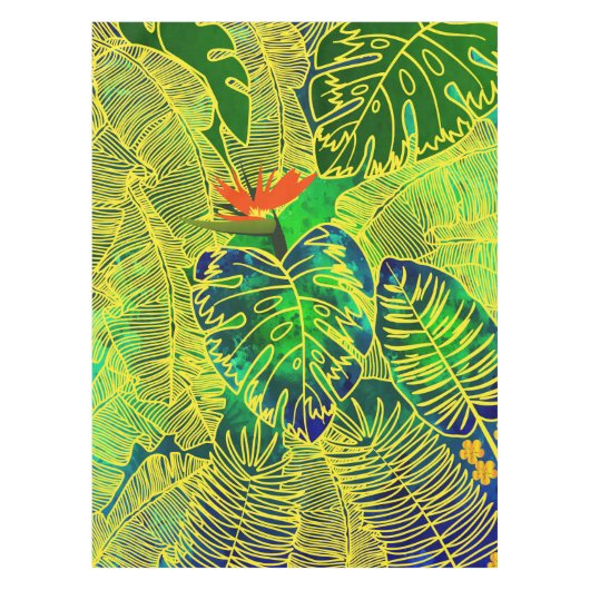 Nappe Gold Tropical Jungle Vert Feuille Aquarelle (Devant)