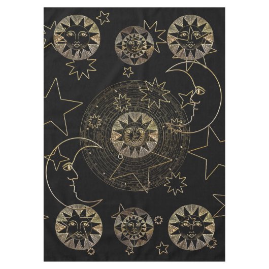 Nappe Golden Sun Moon Stars Art d'astronomie céleste (Devant)