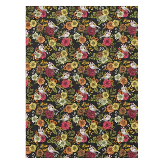Nappe Goldfinches dans le jardin sur noir (Devant)
