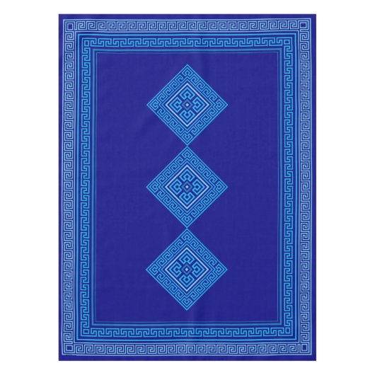Nappe Grec Mander - Clé grecque - Nuances de bleu (Devant)