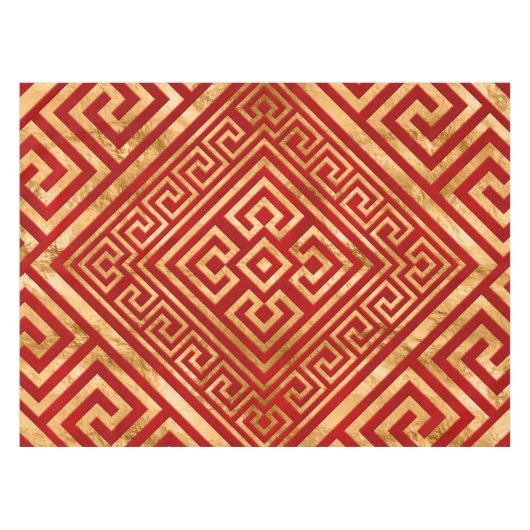 Nappe Grec Meander - Clé grecque - Or sur Rouge #6 (Devant (Horizontal))