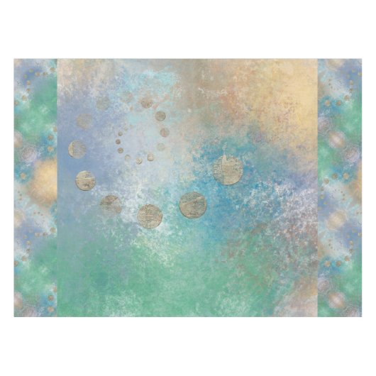 Nappe Grunge Côtière | Aquarelle bleu et vert or (Devant (Horizontal))