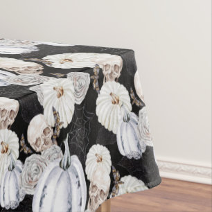 Nappe Halloween Aquarelle Citrouille Crânes Noir Blanc