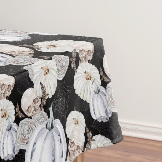 Nappe Halloween Aquarelle Citrouille Crânes Noir Blanc (In Situ)