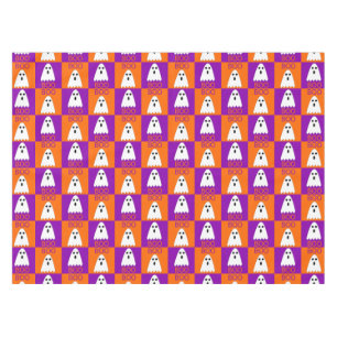 Nappe Halloween Boo Ghost Purple et Carrés orange